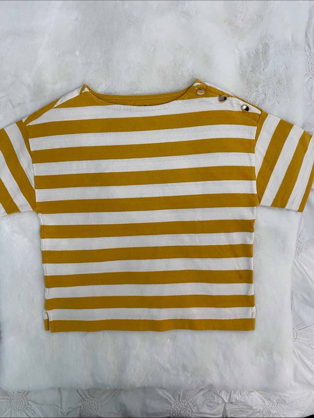 LOFT Mustard & White Striped Short Sleeve Tee